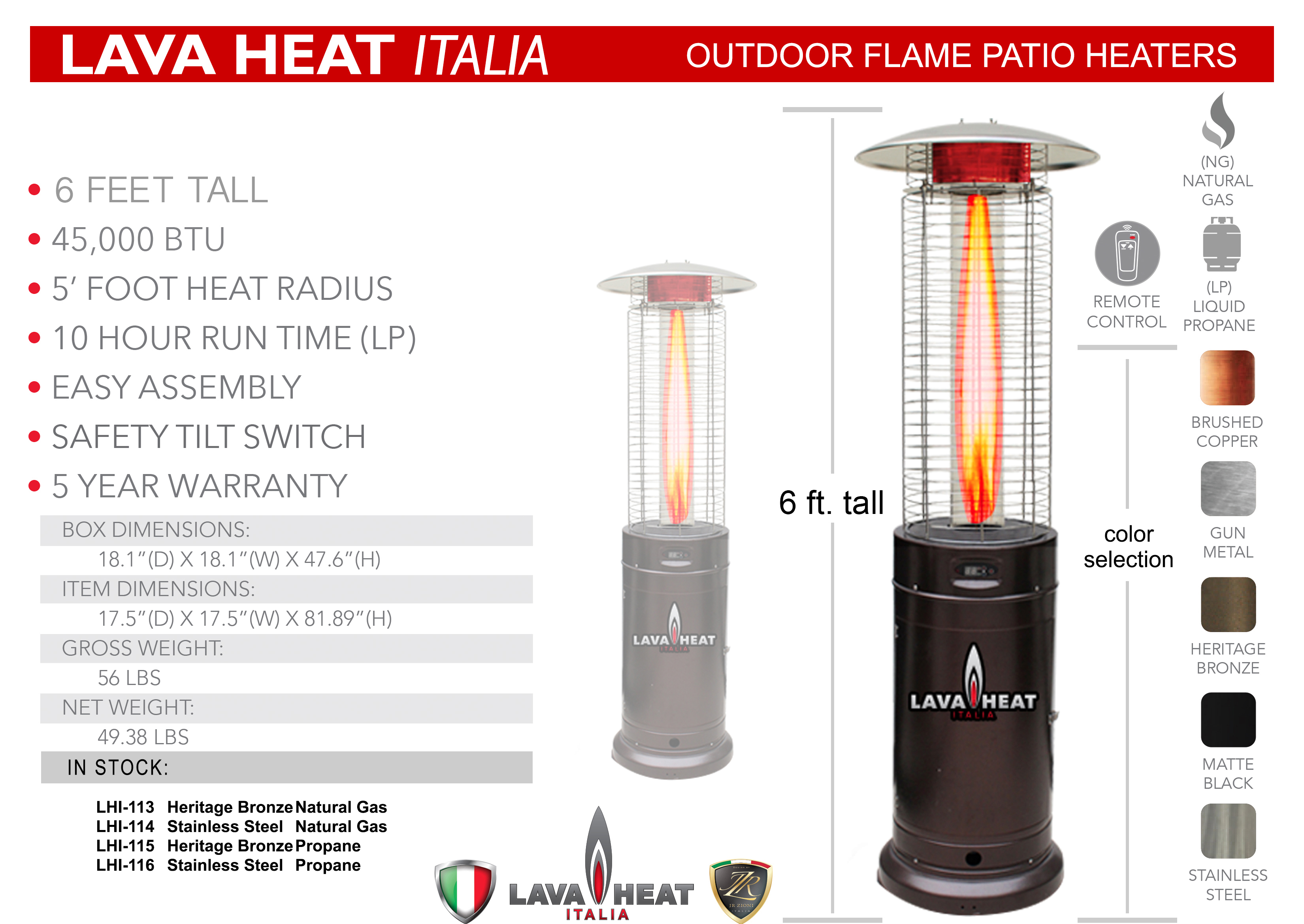 Lava Heat Cylindrical 6 ft. Controller Commercial Patio Heater